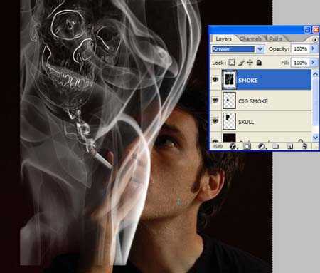 photoshop 合成带有骷髅头像的烟雾
