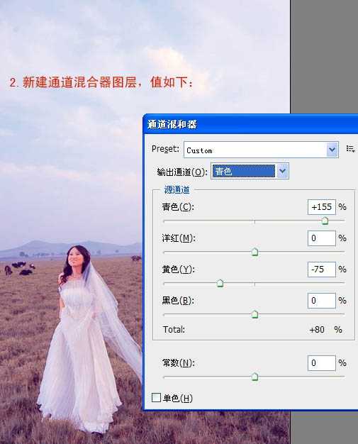 Photoshop 清晰开阔的蓝紫色草原婚片