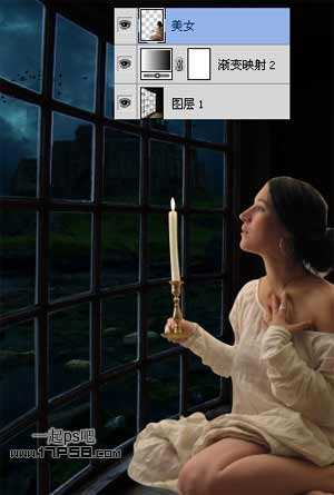 photoshop合成手持烛光欣赏夜景的美女图片效果