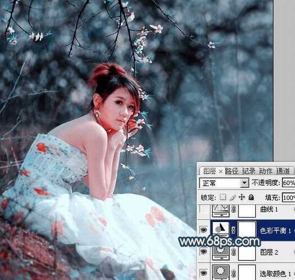 Photoshop为外景美女图片调制出甜美的古典暗青色