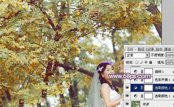 Photoshop为树林婚片调制出浓郁的秋季色