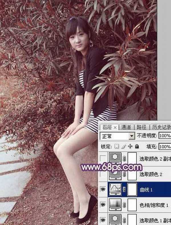 Photoshop为外景美女图片打造流行的秋季红蓝色效果